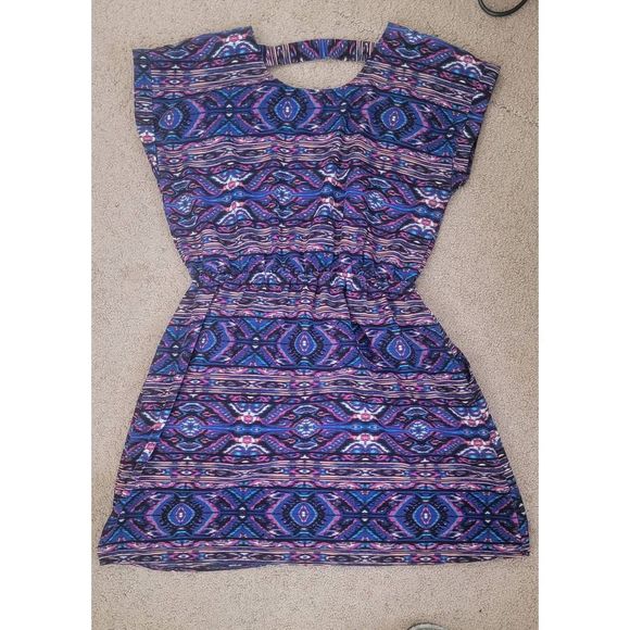 Pink Republic Women's Tribal Printed Cap Sleeve Midi Dress Blue Pink Large - Picture 4 of 7